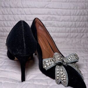 Kurt Geiger Black Velvet Heels with Sparkling Bow